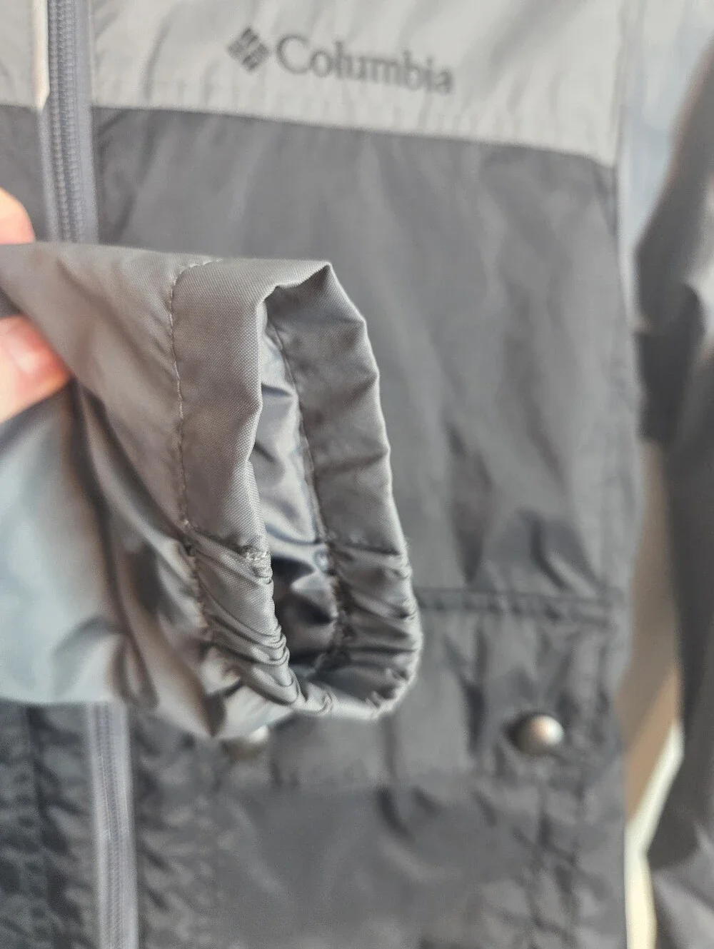 Columbia Kids XS Hooded Rain Jacket Windbreaker Gray Navy Fleece Lined